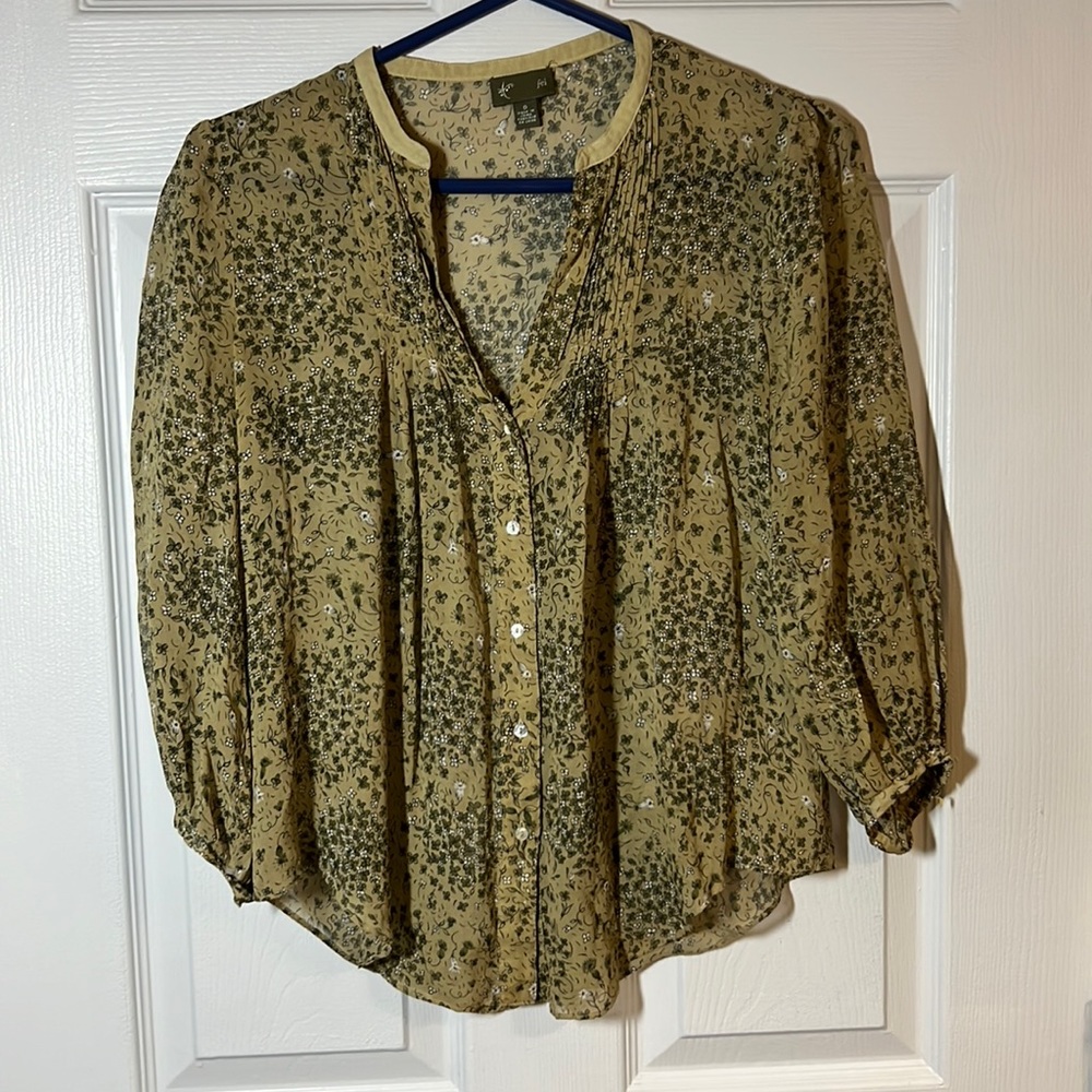 Anthro floral smock neck top